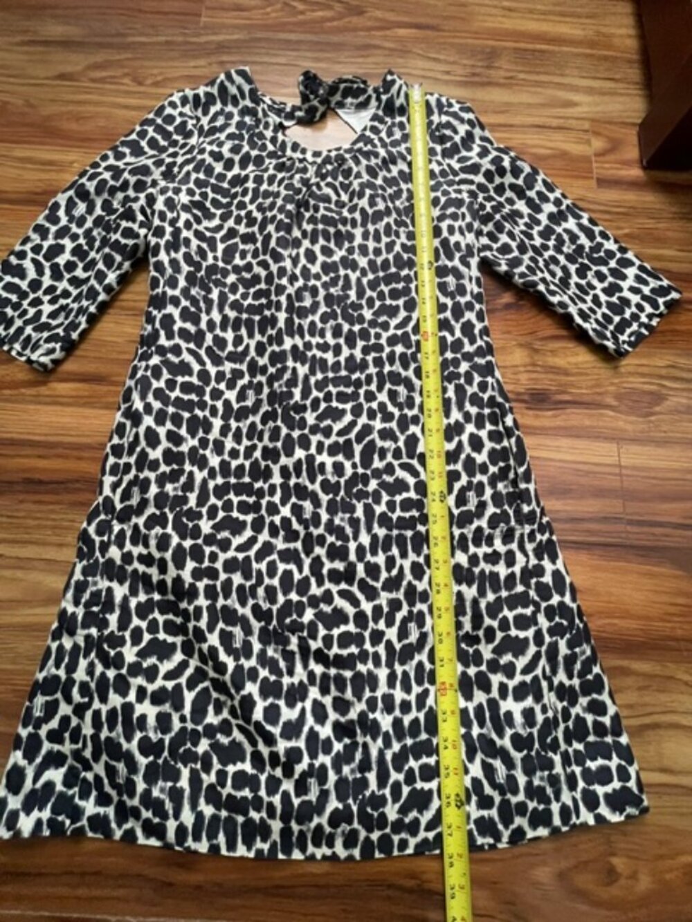 Kate Spade Women's Leopard Print 3/4 Sleeve Silk Mini Dress, Black, Size 14 - Picture 7 of 10